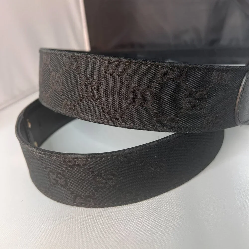 GUCCI Belt Canvas and Leather Bamboo G Buckle 37 inches black - Picture 2 of 7